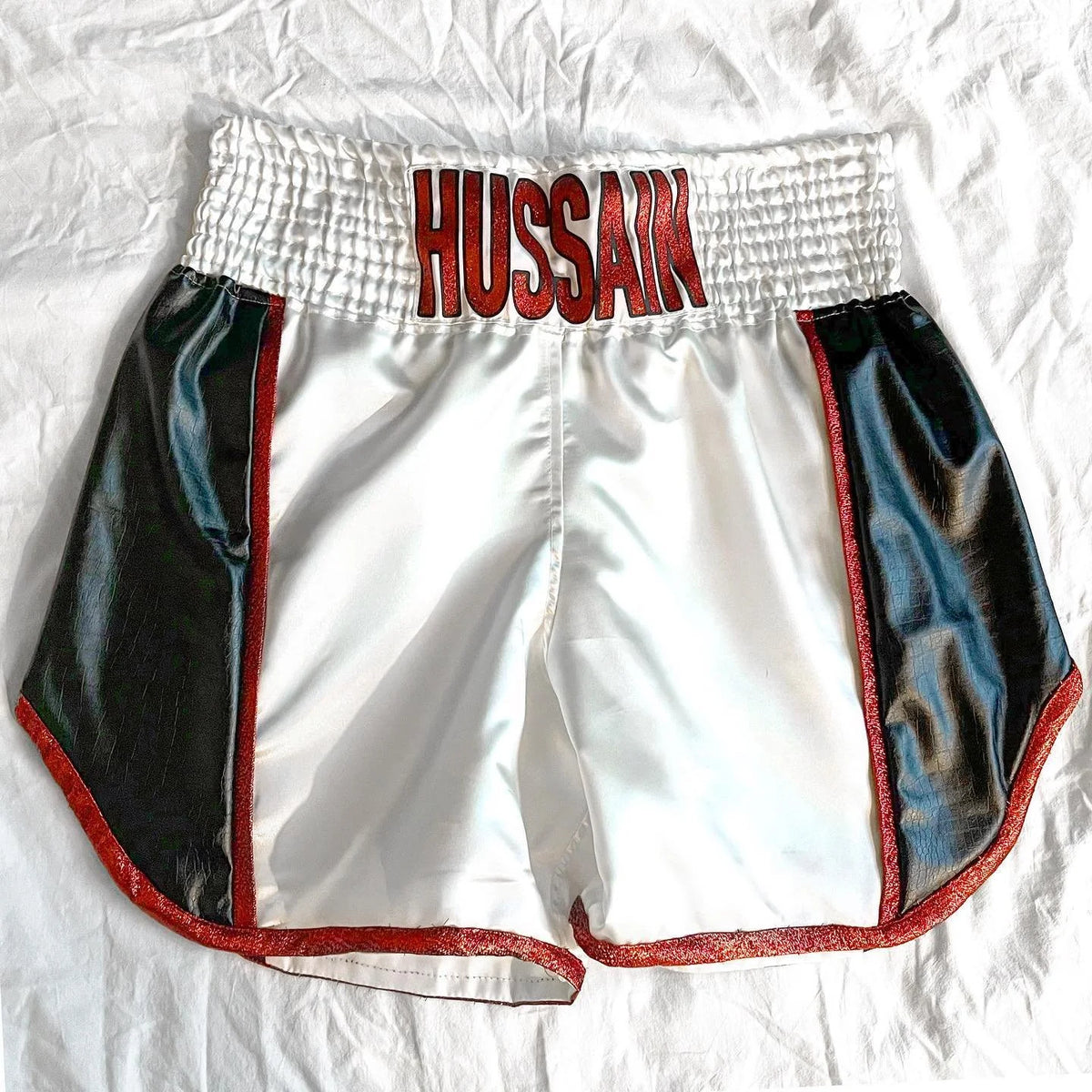 SATIN WHITE/ BLACK/ RED MEN'S TRUNKS