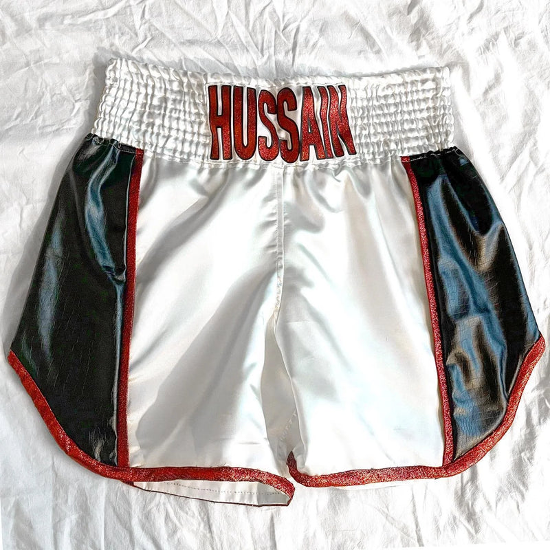 SATIN WHITE/ BLACK/ RED MEN'S TRUNKS