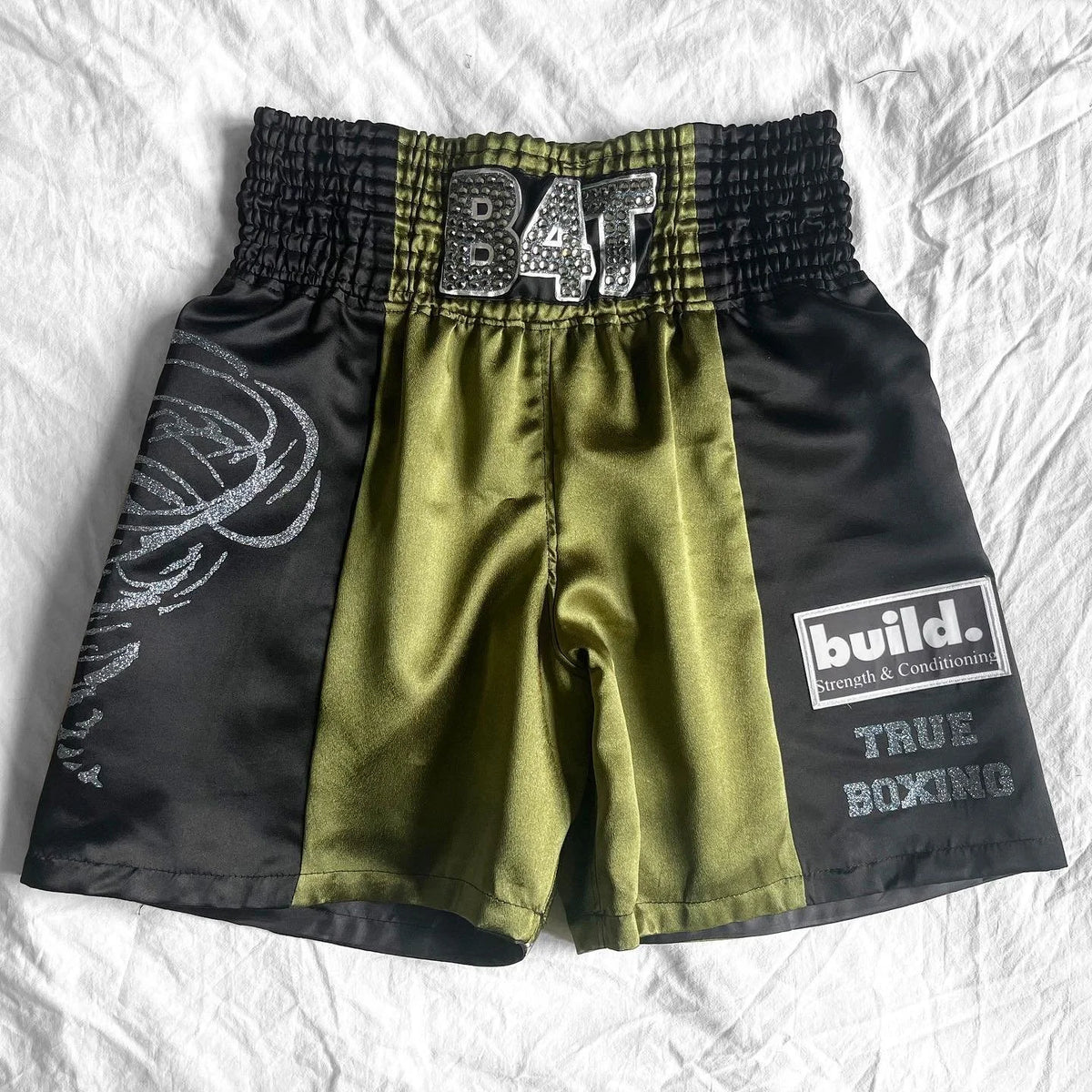 SATIN BLACK/ GREEN MEN'S TRUNKS