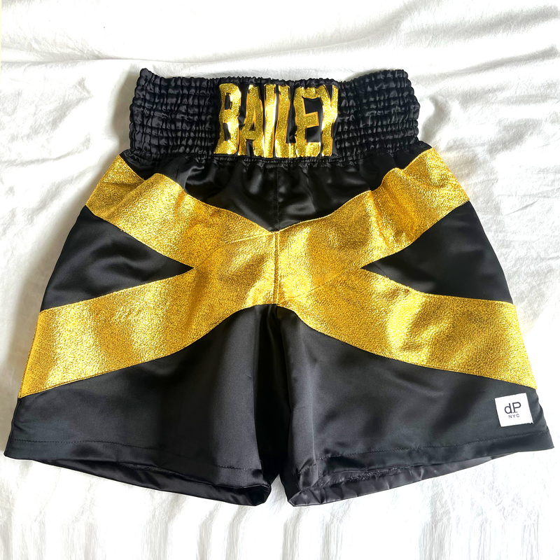 SATIN BLACK/ GOLD MEN'S TRUNKS