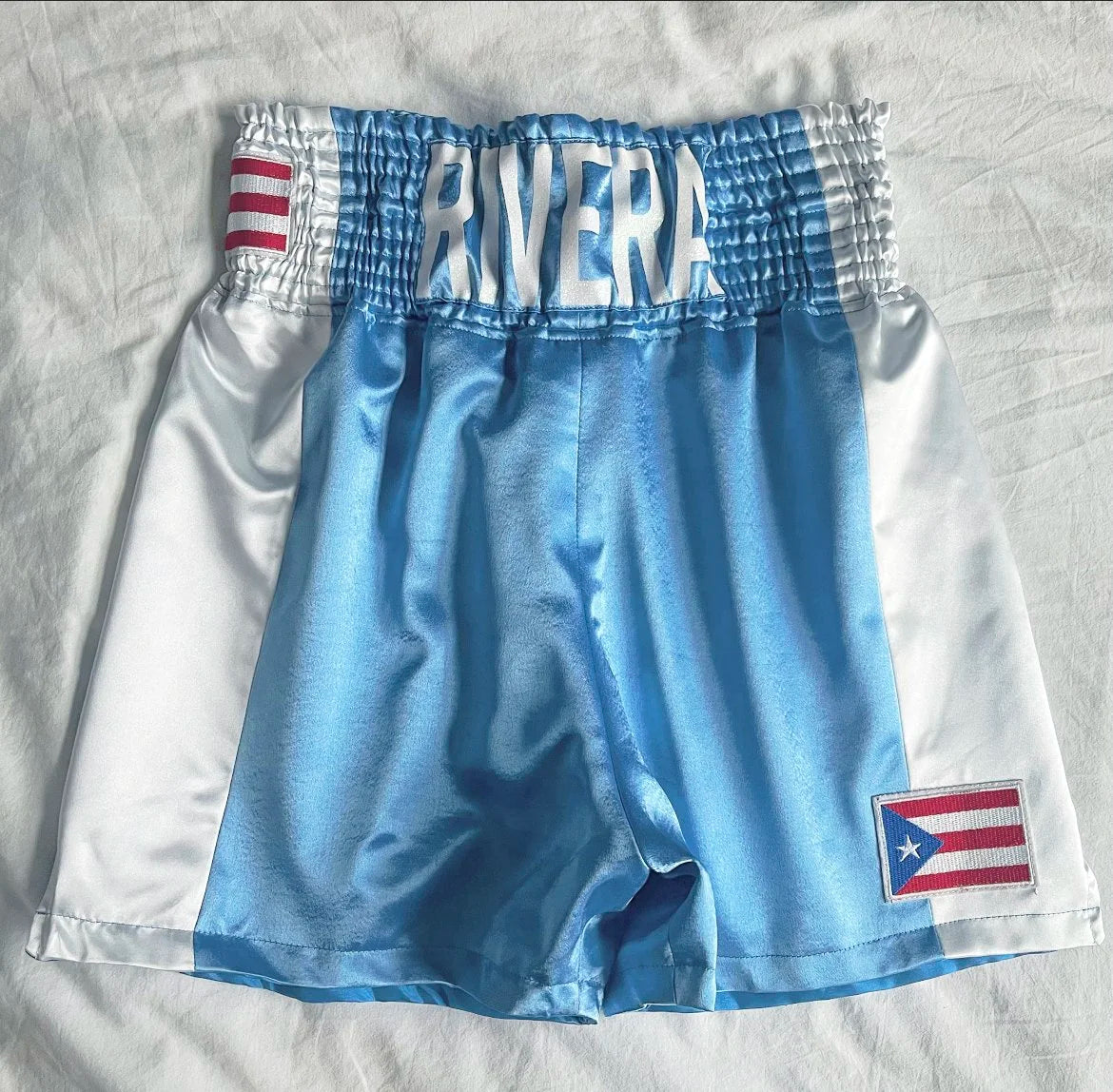 SATIN BLUE/ WHITE MEN'S TRUNKS