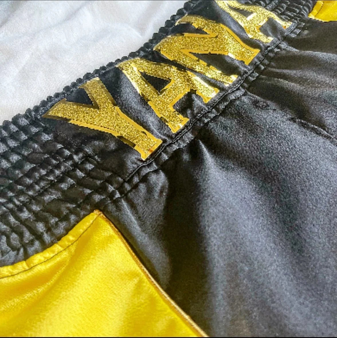 SATIN BLACK/ YELLOW WOMENS BOXING TRUNKS