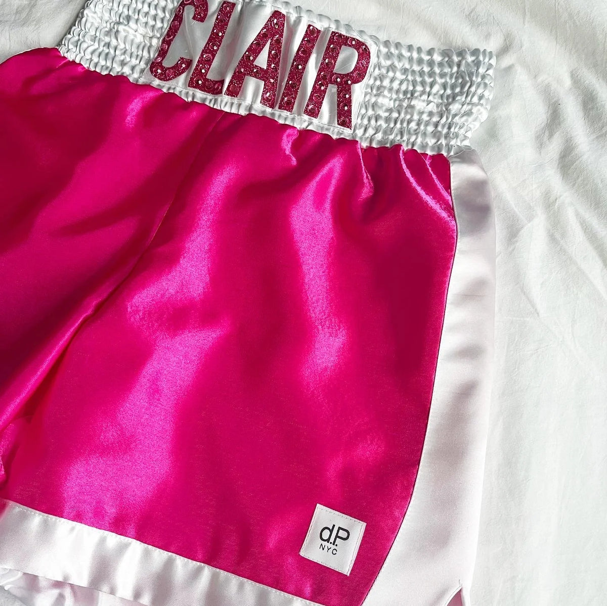 SATIN PINK/ WHITE MEN’S BOXING TRUNKS