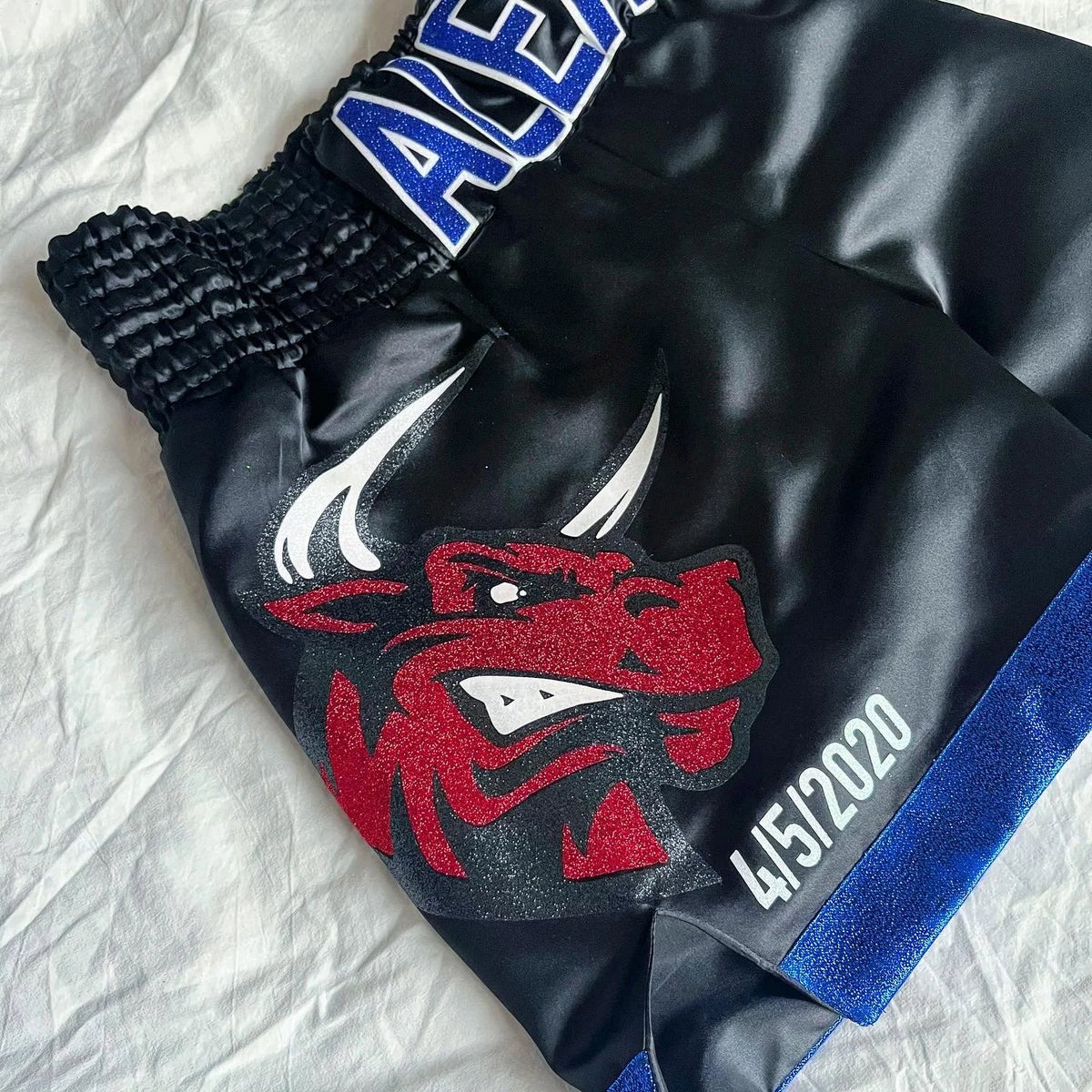 SATIN BLACK/ BLUE MEN'S TRUNKS