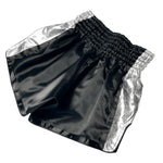 XXS Black & Silver Side Stripe Satin Muay Thai Trunks 2