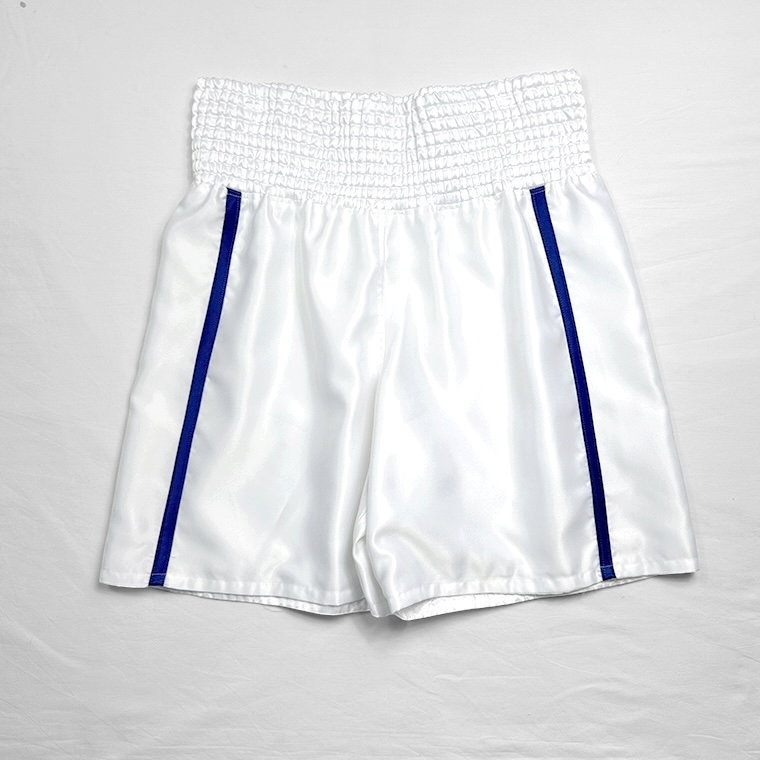 Large White & Blue Satin Boxing Trunks