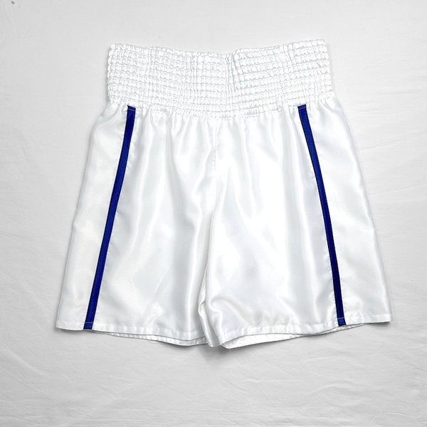 Large White & Blue Satin Boxing Trunks